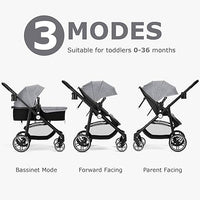 INFANS 2 in 1 Baby Stroller, High Landscape Infant Stroller & Reversible Bassinet Pram, Foldable Pushchair with Adjustable Canopy