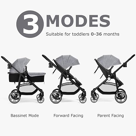 INFANS 2 in 1 Baby Stroller, High Landscape Infant Stroller & Reversible Bassinet Pram, Foldable Pushchair with Adjustable Canopy