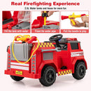 INFANS 12V Ride on Fire Truck with Water Gun, Tank, Megaphone, Siren, Alarm Lamps, Shovel, Remote Control, Music, Aged 3+ Years