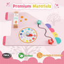 INFANS Pink Castle Sensory Wall, 11 in 1 Wooden Montessori Busy Board Panel, Toddler Wall Mounted Activity Center, Educational Toys Learning Gift for Boys Girls