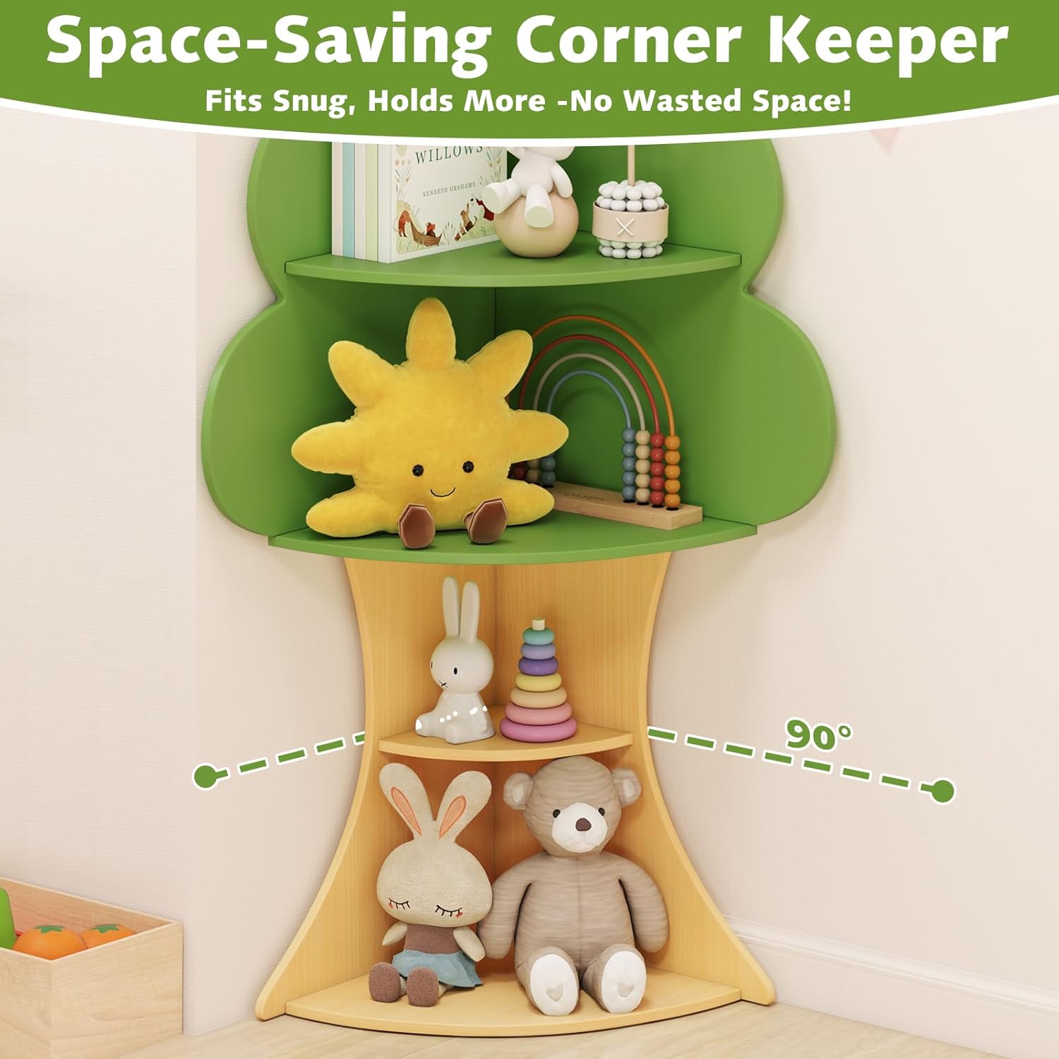 INFANS Tree Kids Bookshelf, Wood 5-Tier Corner Bookcase, Baby Montessori Shelf Rack Children's Bookcase