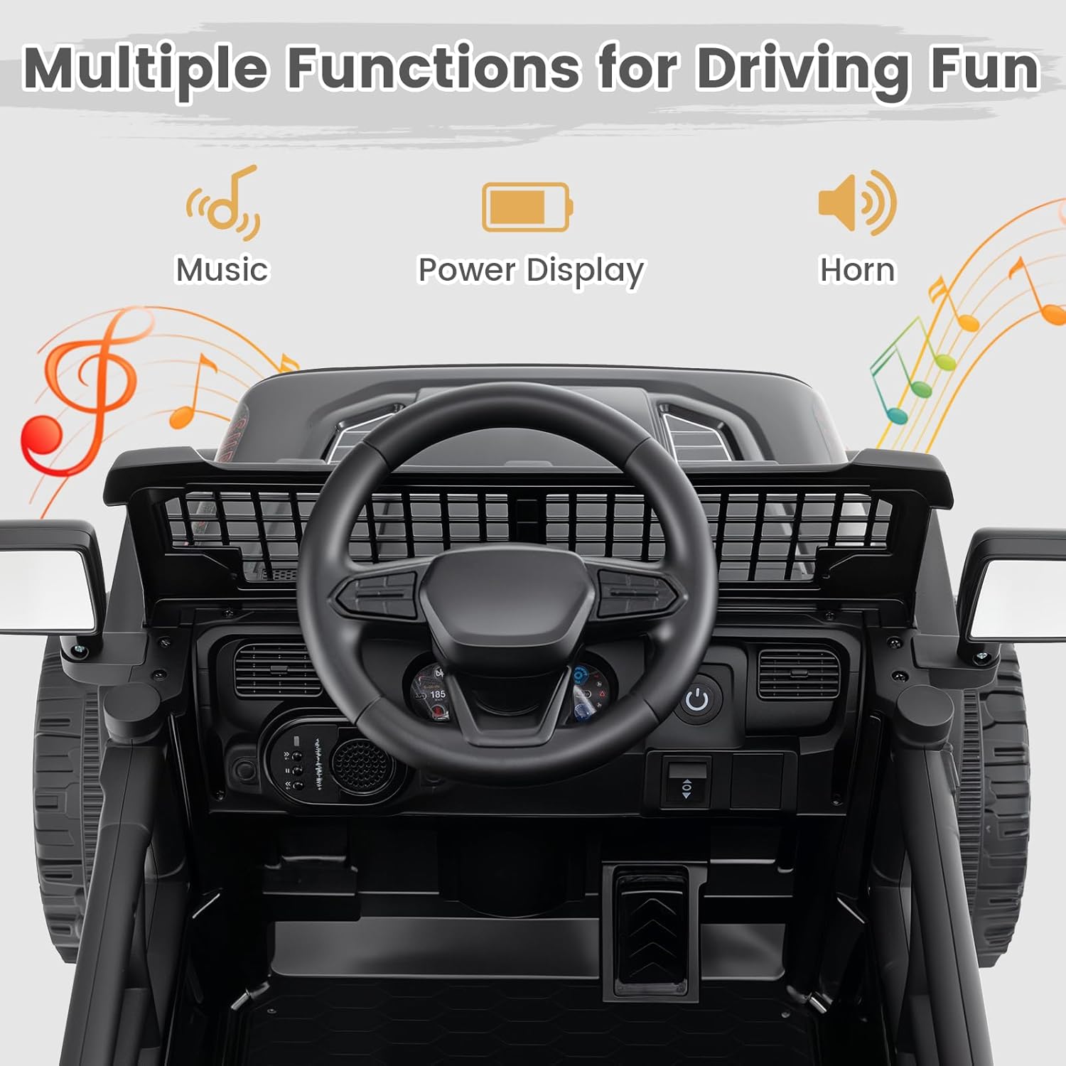 INFANS 12V Ride On Truck, Battery Powered Electric Vehicle for Kids with Remote Control, Foldable Reflective Mirror, Spring Suspension, Music, LED Lights, Ride on Toy for 3+ Boys Girls