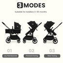 INFANS 2 in 1 Baby Stroller, Convertible Stroller with Reversible Seat Adjustable Backrest Canopy One Hand Fold