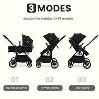 INFANS 2 in 1 Baby Stroller, Convertible Stroller with Reversible Seat Adjustable Backrest Canopy One Hand Fold