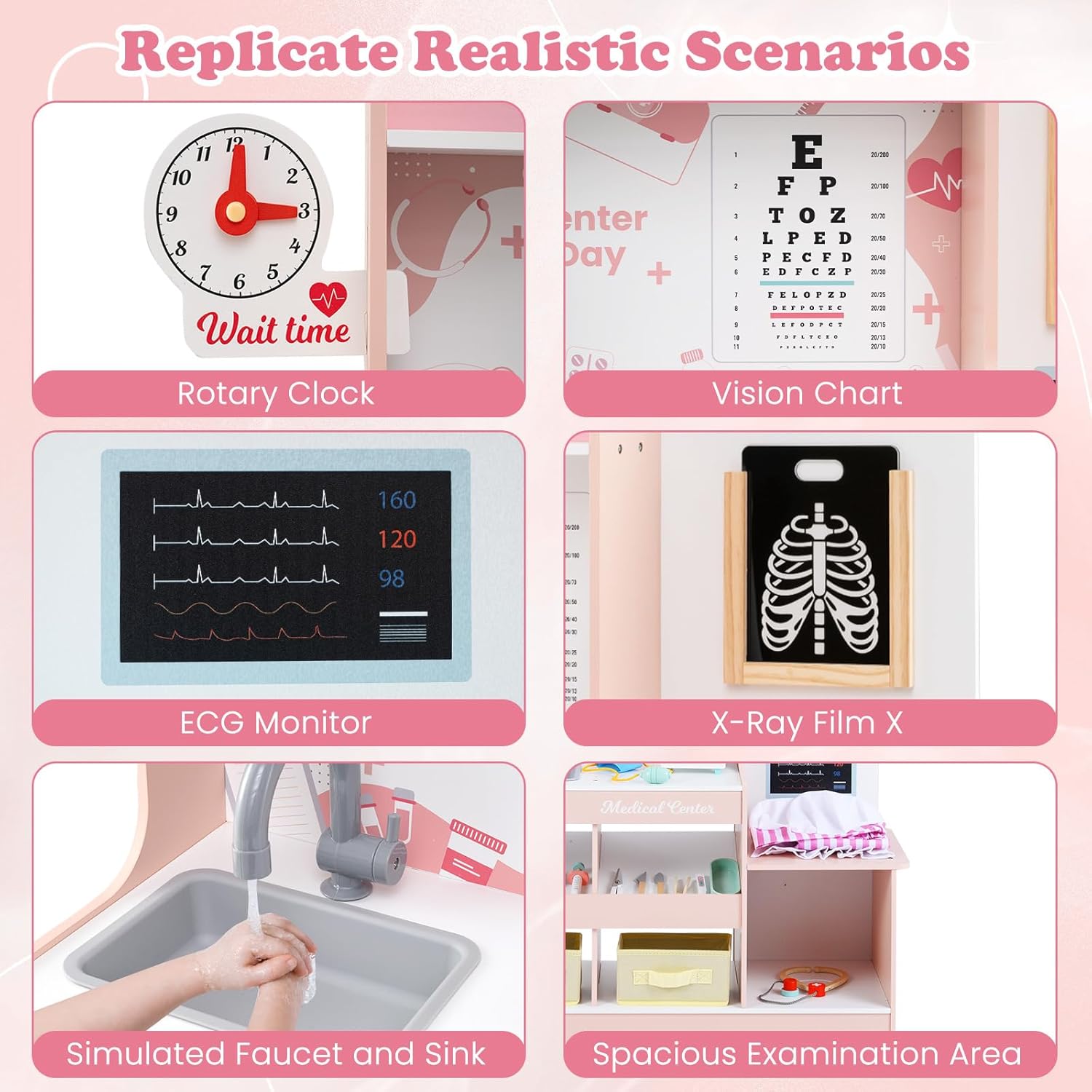 INFANS Kids Doctor Playset, Wooden Pretend Medical Station Activity Center Toy Set with 26 Interactive Veterinarian Accessories, Nurse Uniform X-Ray Film Stethoscope ECG Monitor for Toddler