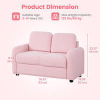 INFANS Kids Sofa, 2 Seat Soft Thick Upholstered Couch with Plush Fabric Solid Wooden Frame, Armrest Chair Lounge for Playroom Kids Boys Girls