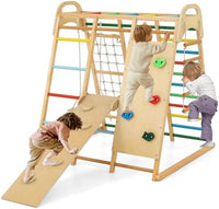INFANS 8 in 1 Climbing Toys for Toddlers, Kids Wood Montessori Climber Playset, Indoor Playground Jungle Gym