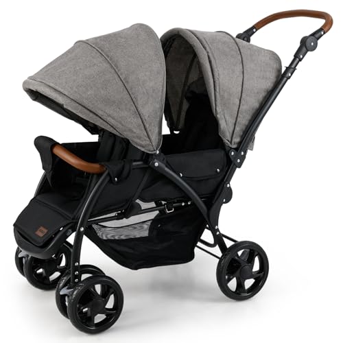 INFANS Double Stroller, Foldable Baby Tandem Stroller with Djustable Backrest Canopy Footrest