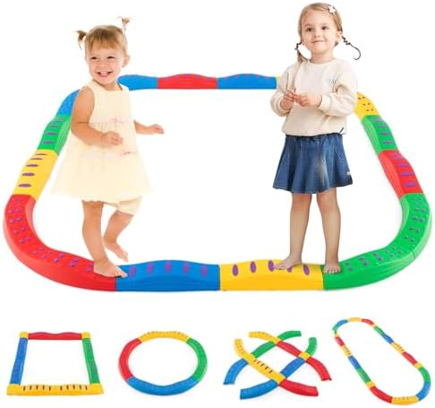 INFANS Kids Balance Beam Stepping Stones Set, 20 PCS Montessori Obstacle Course for Toddler Indoor Outdoor