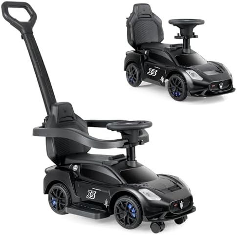 INFANS 3 in 1 Push Car for Toddlers, Licensed Maserati Baby Stroller Sliding Walking Car with Push Handle