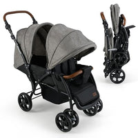 INFANS Double Stroller, Foldable Baby Tandem Stroller with Djustable Backrest Canopy Footrest