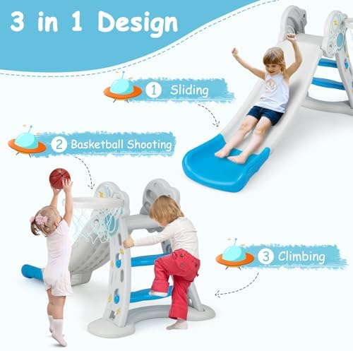 INFANS Toddler Slide, 3 in 1 Foldable Kids Slide Indoor Slideway, Climber Freestanding Playset, Extra Long Slipping Slope Toy