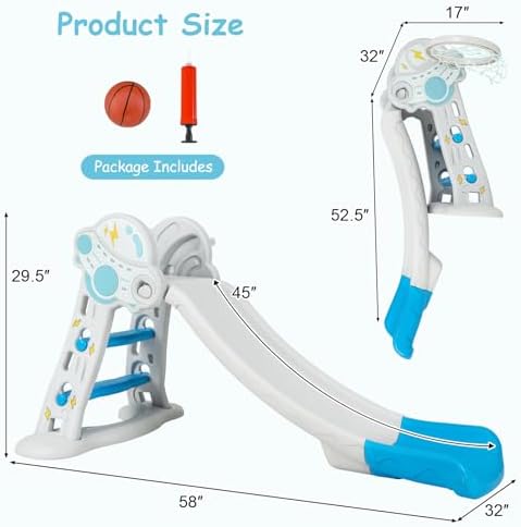 INFANS Toddler Slide, 3 in 1 Foldable Kids Slide Indoor Slideway, Climber Freestanding Playset, Extra Long Slipping Slope Toy