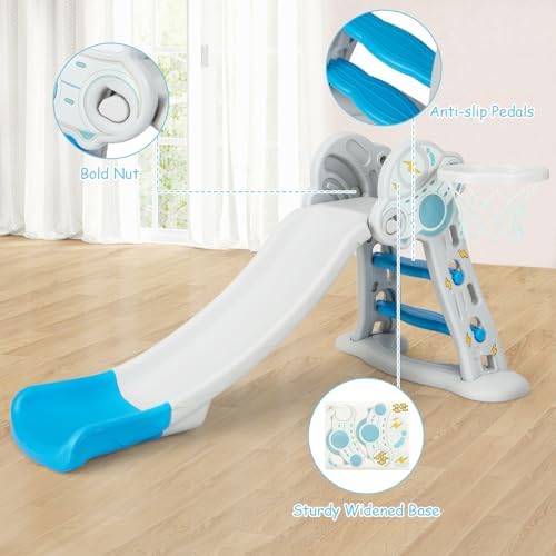 INFANS Toddler Slide, 3 in 1 Foldable Kids Slide Indoor Slideway, Climber Freestanding Playset, Extra Long Slipping Slope Toy