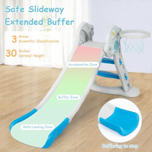 INFANS Toddler Slide, 3 in 1 Foldable Kids Slide Indoor Slideway, Climber Freestanding Playset, Extra Long Slipping Slope Toy