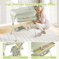 INFANS Baby Changing Table with Wheels, Portable Folding Diaper Station Nursery Organizer with Safety Belt