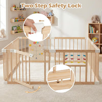 INFANS Wooden Baby Playpen with Adjustable Size & Shape, 8 Panels, Child Proof Lock, Easy to Assemble, 63" x 63" Portable Play Yard