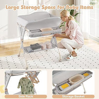 INFANS Baby Changing Table with Wheels, Portable Folding Diaper Station Nursery Organizer with Safety Belt