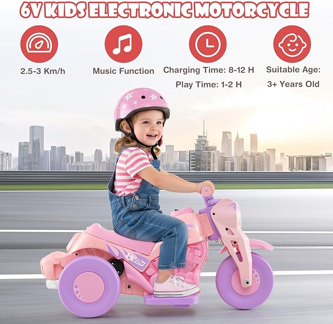 INFANS Kids Motorcycle, 6V Electric Ride on Car with Automatic Bubble Function for Children, Toddler Ages 3+
