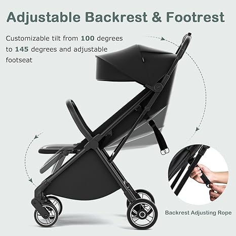 INFANS Ultra-Compact Fold Airplane Ready Travel Stroller, One-Hand Gravity Fold Near Flat Recline Seat