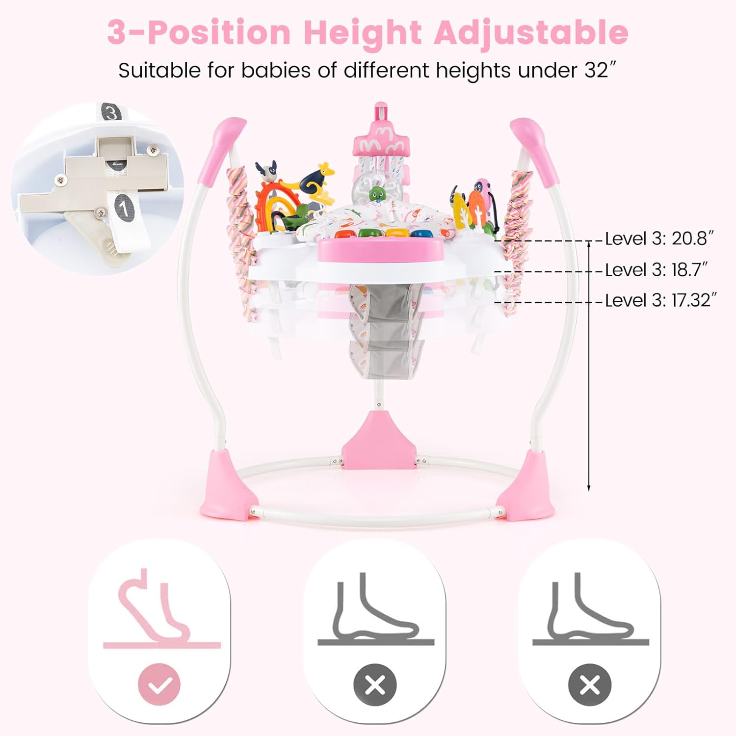 INFANS Baby Activity Center Jumper with Music, Light, Interactive Toys, 360°Rotating Seat, 3 Heights for 6+ Months