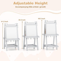 INFANS Easel for Kids, 3 in 1 Adjustable Painting Art Board, Foldable Double-Sided Wooden Drawing Chalkboard Magnetic Whiteboard with Paper Roll, Storage Rack, Cups for Boy Girls