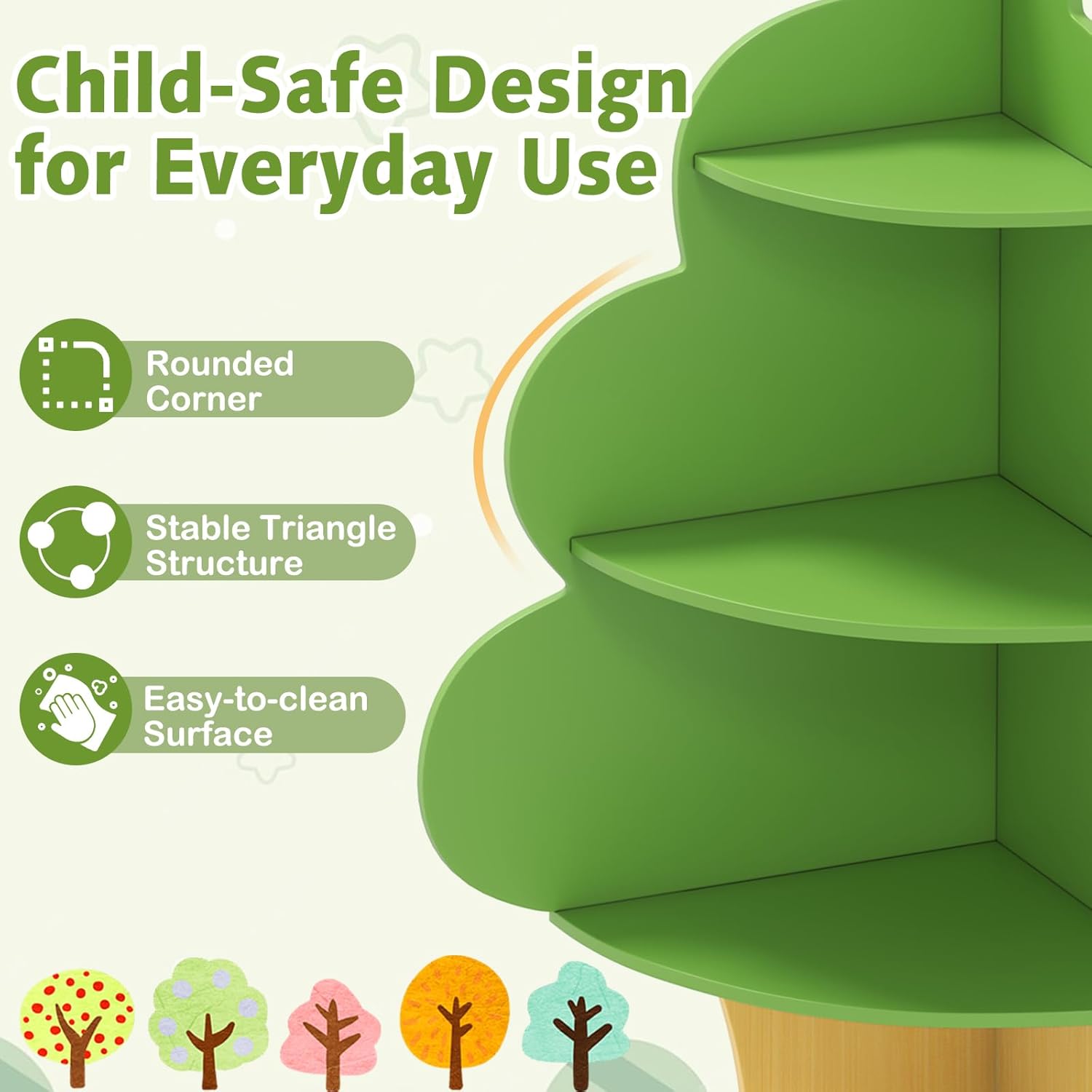 INFANS Tree Kids Bookshelf, Wood 5-Tier Corner Bookcase, Baby Montessori Shelf Rack Children's Bookcase