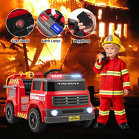 INFANS 12V Ride on Fire Truck with Water Gun, Tank, Megaphone, Siren, Alarm Lamps, Shovel, Remote Control, Music, Aged 3+ Years