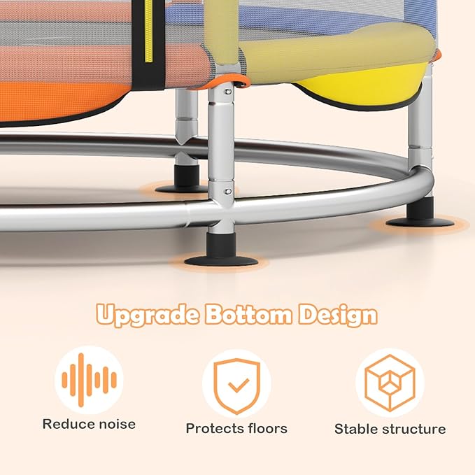 INFANS Trampoline for Kids, Indoor Outdoor Adjustable Toddler Trampoline with Safety Enclosure Net