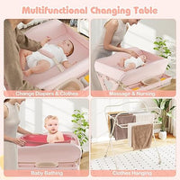 INFANS Baby Changing Table with Wheels, Portable Folding Diaper Station Nursery Organizer with Safety Belt
