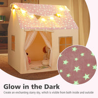 INFANS Kids Play Tent with Fluorescent Roof Washable Mat Star Light Colorful Flag Windows, Anti-Trip Large Playhouse Toys