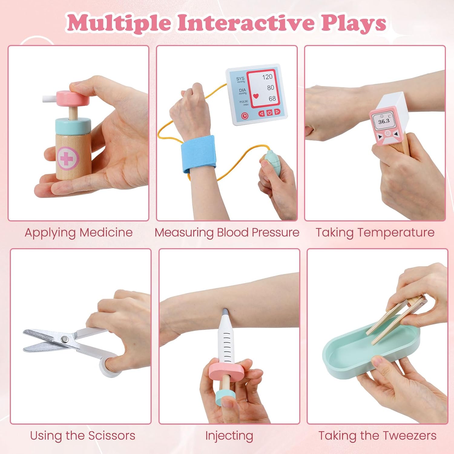 INFANS Kids Doctor Playset, Wooden Pretend Medical Station Activity Center Toy Set with 26 Interactive Veterinarian Accessories, Nurse Uniform X-Ray Film Stethoscope ECG Monitor for Toddler