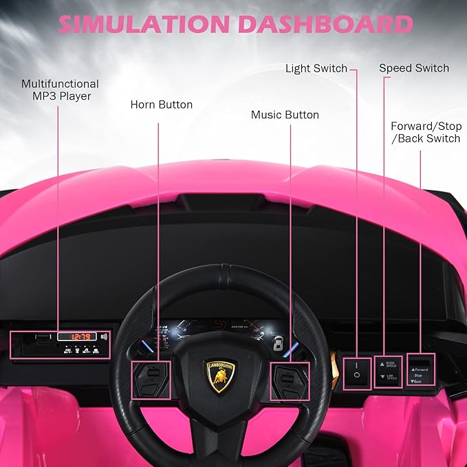 INFANS 12V Licensed Lamborghini Sian Kids Ride on Car with Parent Remote Control, Electric Toy Roadster Carbon Fiber Textured