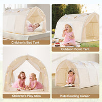INFANS Kids Bed Tent with Glow in The Dark, Portable Children Playhouse Privacy Space Twin with Mat Star Light Double Net Curtain, Indoor Outdoor Princess Tents Castle for Boys Girls