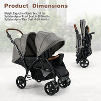 INFANS Double Stroller, Foldable Baby Tandem Stroller with Djustable Backrest Canopy Footrest