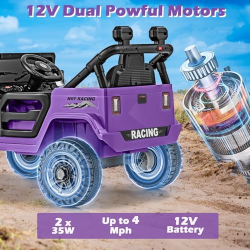 INFANS Ride on Truck, 12V Battery Powered Electric Vehicle for Kids with Remote Control, Bluetooth, Power Display, LED Lights