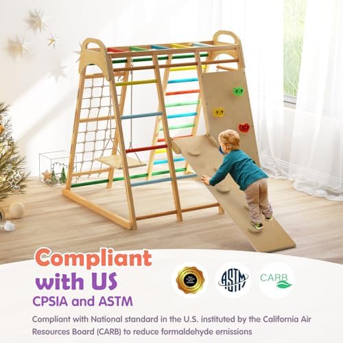 INFANS 8 in 1 Climbing Toys for Toddlers, Kids Wood Montessori Climber Playset, Indoor Playground Jungle Gym