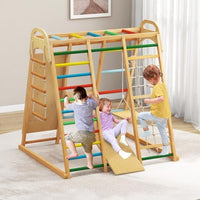 INFANS 8 in 1 Climbing Toys for Toddlers, Kids Wood Montessori Climber Playset, Indoor Playground Jungle Gym