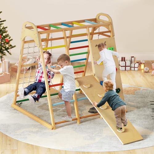 INFANS 8 in 1 Climbing Toys for Toddlers, Kids Wood Montessori Climber Playset, Indoor Playground Jungle Gym