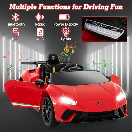 INFANS Licensed Lamborghini Huracan Ride on Car, 12V Kids Electric Vehicle Battery Powered Toy with Remote Control