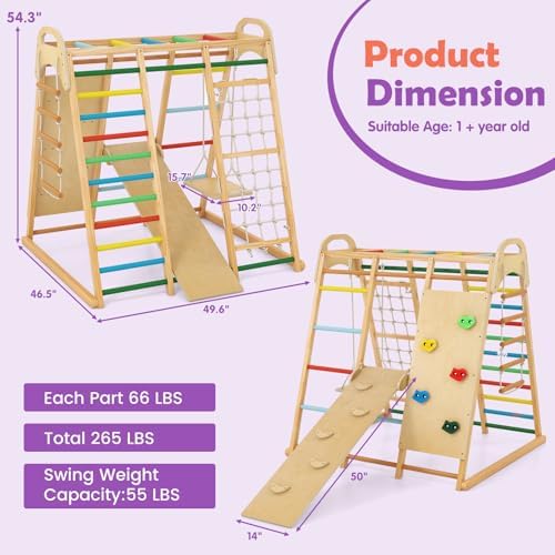 INFANS 8 in 1 Climbing Toys for Toddlers, Kids Wood Montessori Climber Playset, Indoor Playground Jungle Gym