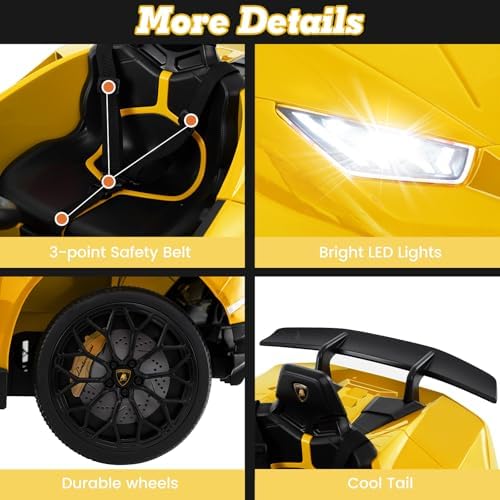 INFANS Licensed Lamborghini Huracan Ride on Car, 12V Kids Electric Vehicle Battery Powered Toy with Remote Control