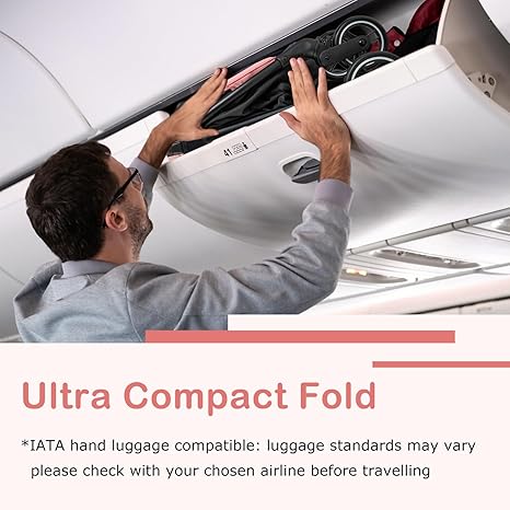 INFANS Ultra-Compact Fold Airplane Ready Travel Stroller, One-Hand Gravity Fold Near Flat Recline Seat