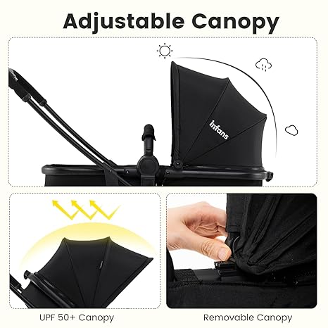 INFANS 2 in 1 Baby Stroller, Convertible Stroller with Reversible Seat Adjustable Backrest Canopy One Hand Fold