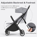 INFANS Ultra-Compact Fold Airplane Ready Travel Stroller, One-Hand Gravity Fold Near Flat Recline Seat