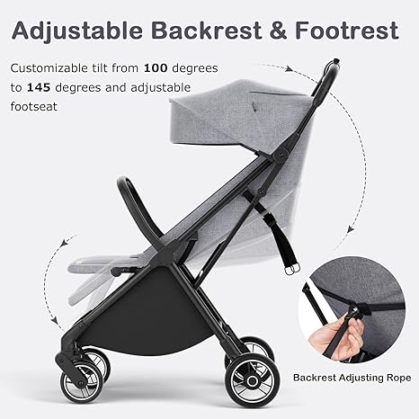 INFANS Ultra-Compact Fold Airplane Ready Travel Stroller, One-Hand Gravity Fold Near Flat Recline Seat