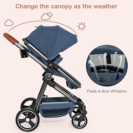 INFANS 2 in 1 High Landscape Convertible Baby Stroller, Newborn Reversible Bassinet Pram, Foldable Pushchair with Adjustable Canopy, Aluminum Structure, 5-Point Harness for Infant & Toddler