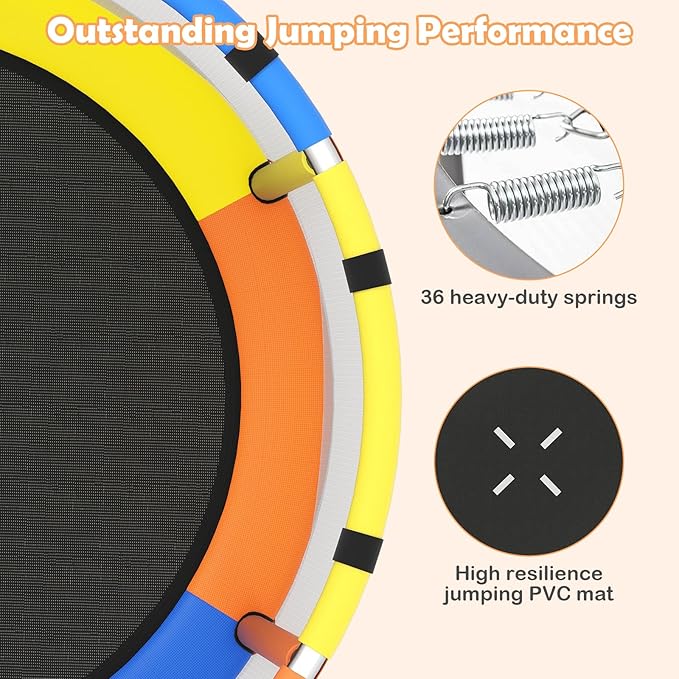 INFANS Trampoline for Kids, Indoor Outdoor Adjustable Toddler Trampoline with Safety Enclosure Net