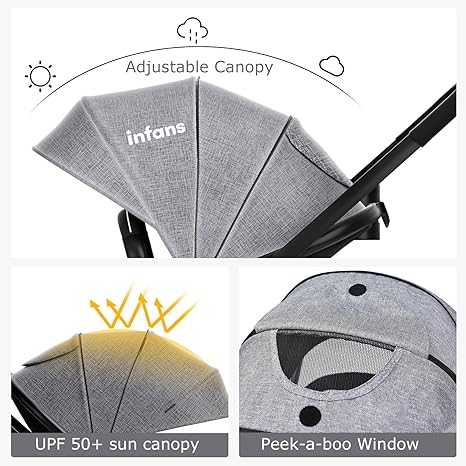 INFANS 2 in 1 Baby Stroller, High Landscape Infant Stroller & Reversible Bassinet Pram, Foldable Pushchair with Adjustable Canopy