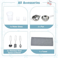 INFANS 2 in 1 Kids Play Kitchen and Restaurant, Double Sided Toddler Wooden Pretend Cooking Set with Stove Sink Microwave Storage Cabinet, Simulation Kitchen Toy Set for Boys Girls